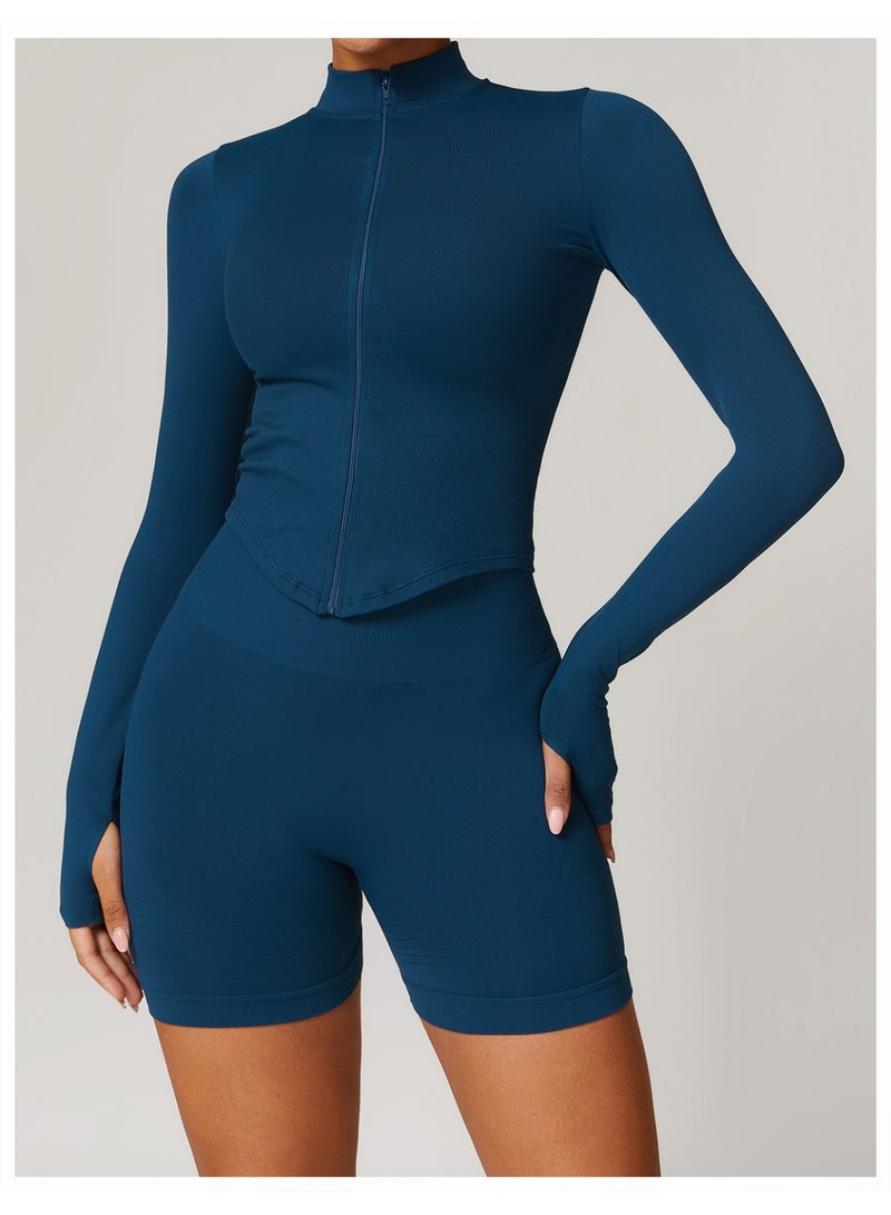 general Yknktstc Women Workout Jacket Full Zip Athletic Tops Cropped Shirt with Thumbholes Quick Dry Running Yoga Casual Wear - Image 3